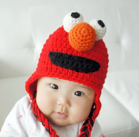 Elmo Hat, Monster Hat, Crochet Baby Hat, Animal Hat, photo prop, red, Inspired by Elmo on Sesame Street