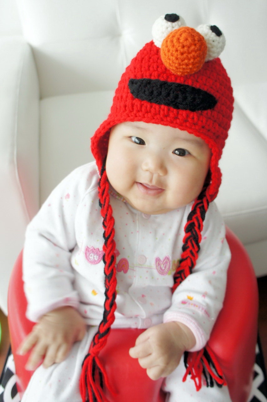 Elmo Hat, Monster Hat, Crochet Baby Hat, Animal Hat, photo prop, red, Inspired by Elmo on Sesame Street