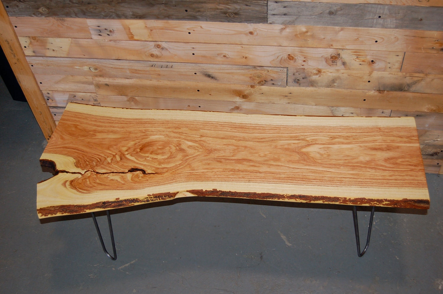 Live Edge Locust Wood Bench / Coffee Table On Hairpin Legs (1 of 2) from JR Design Studio