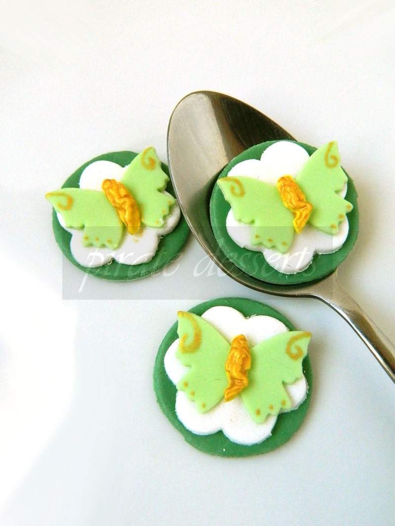Edible Cupcake toppers TINKER BELL Fairy -  Fondant Peter Pan neverland theme cake decorations Fairy Cupcake (3 pieces)