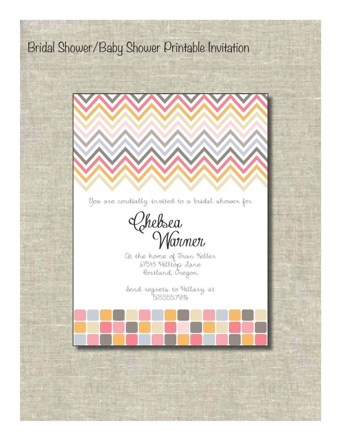 Colorful Chevron Bridal Shower/Girl baby shower printable invitation