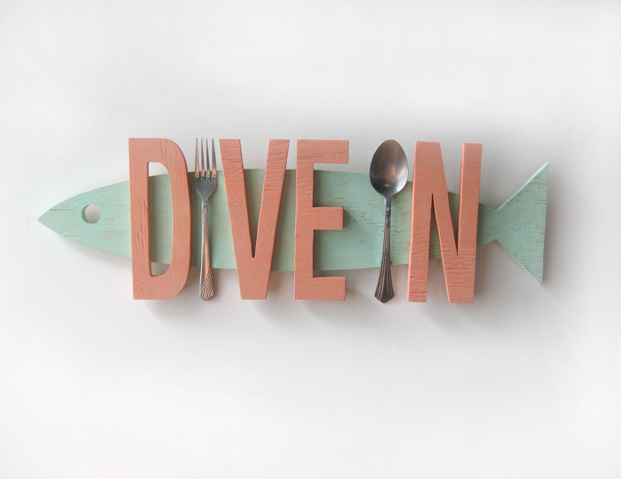 Dive In fish wood rustic sign beach, lake, seafood, dining, kitchen art, restaurant, diner decor shabby chic