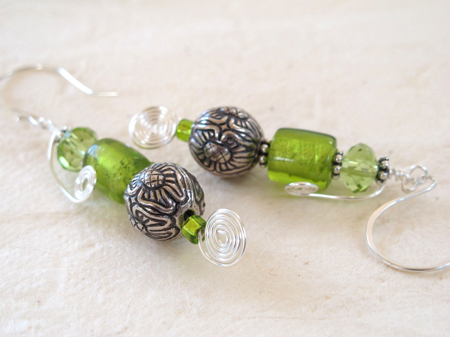 Chartreuse Green Murano Glass Earrings