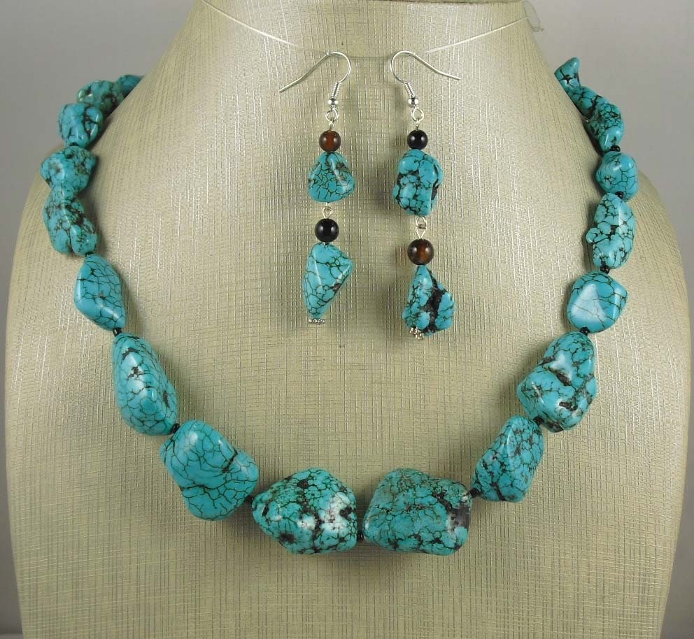 Heavy Turquoise Stone Necklace and Earring set