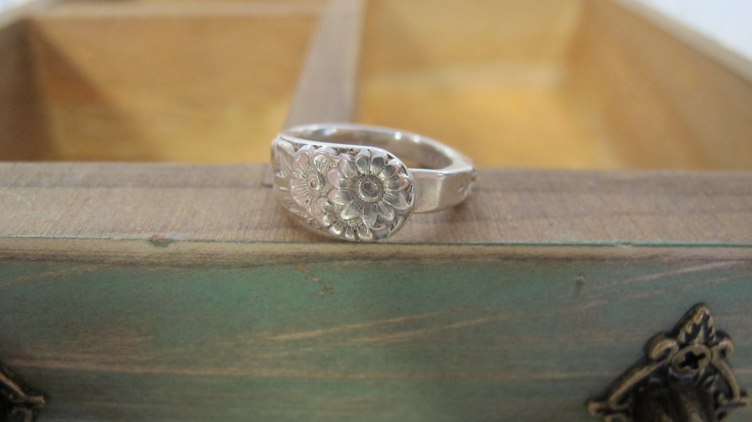 Vintage Sterling Silver Spoon Ring with Flower Designs Size 3.5