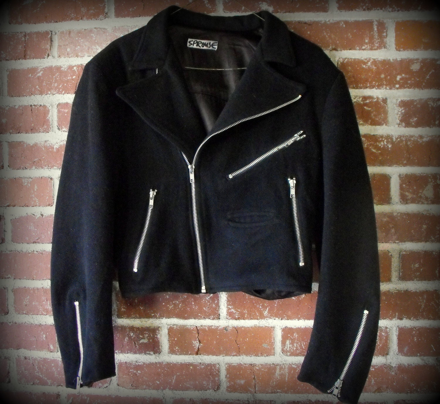 1980's Stephen Sprouse Black Wool Perfecto Biker/ Motorcycle Jacket RARE