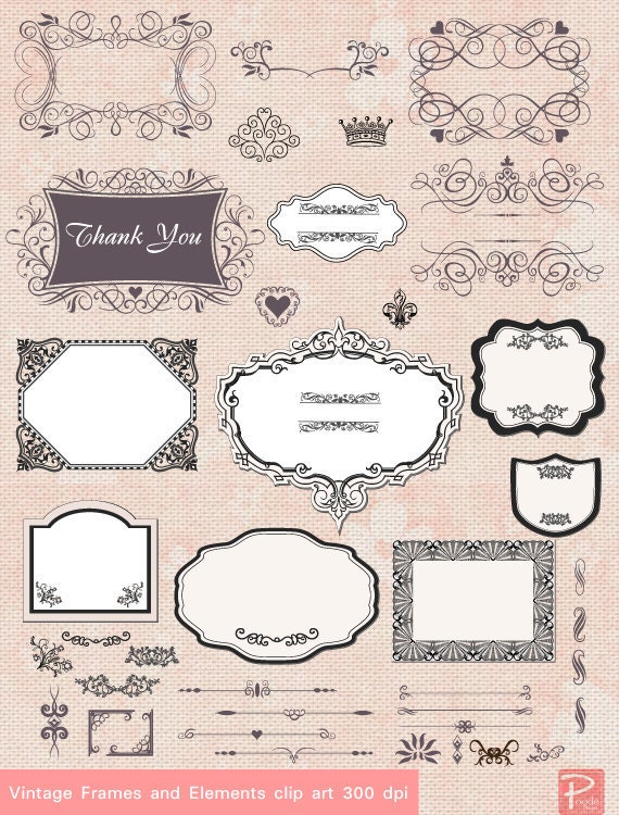 Vintage Wedding Frames Elements Clipart set with Digital Paper pack - scrapbook, tags, invitation, stationary -cpA116- BUY 1 GET 1 FREE