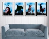 Captain America, Hulk , Iron Man and Thor Superheroes Poster Set
