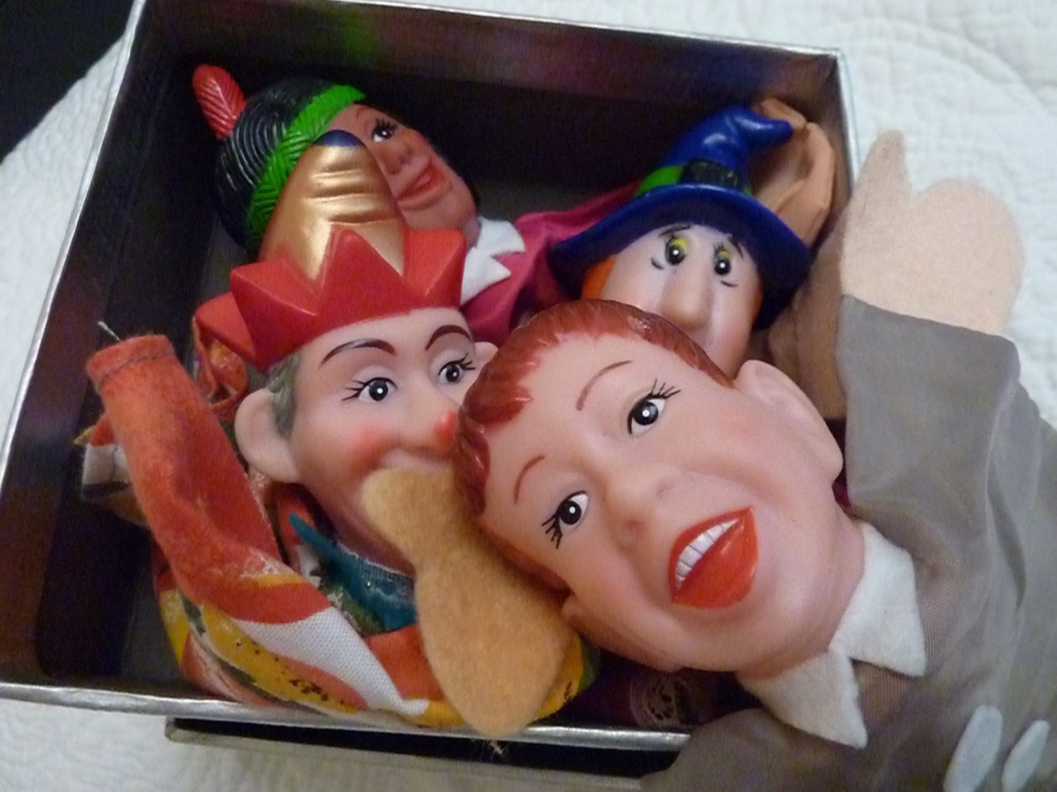 Very cool set of four 1950s vintage hand puppets in mint condition. Fabulous xmas gift idea