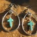 Turquoise cross large drop earrings
