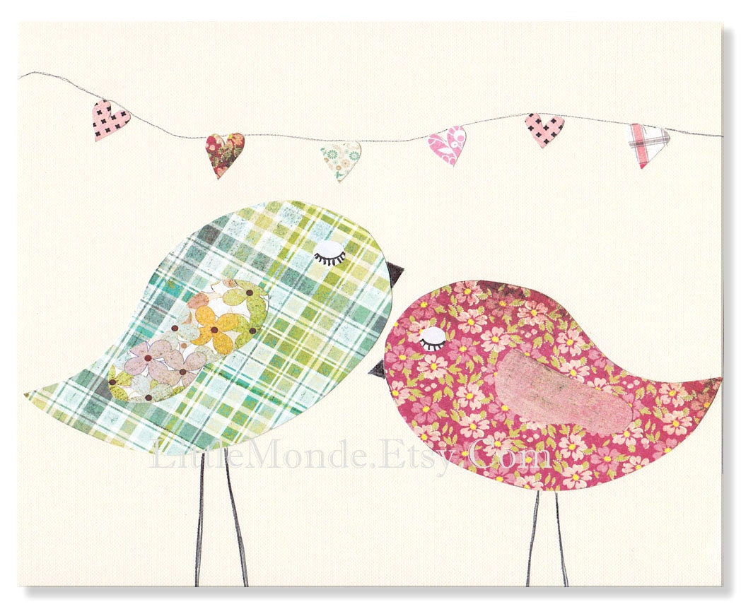 NURSERY ART PRINT  Decor Personalized 8x10" Nursery Print, Baby Girl Room Decor Little Birds, Sweet Love, Pink Pastels Animal Art