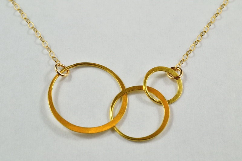 Three Circle Link Necklace, 24K Gold Vermeil, 14K Gold Filled Delicate Chain, Modern, Simple, Pretty, Everyday Wear Jewelry