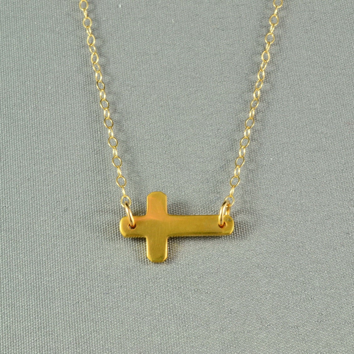 Sideways Cross Necklace, 24K Gold Vermeil, 14K Gold Filled Chain, Simple, Delicate, Everyday Wear Jewelry