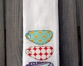 Hand Appliqued Tea Cups Tea Towel