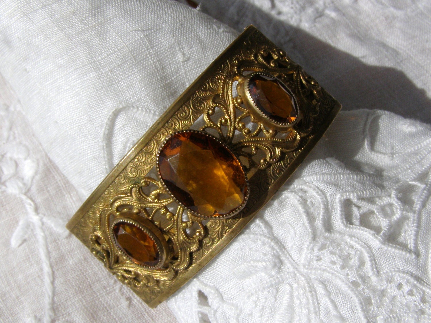 Art Deco Gold Filled Amber Glass Bracelet