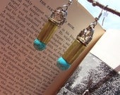 Turquoise and Antique Silver Wire Wrapped Bullet Casing Earrings