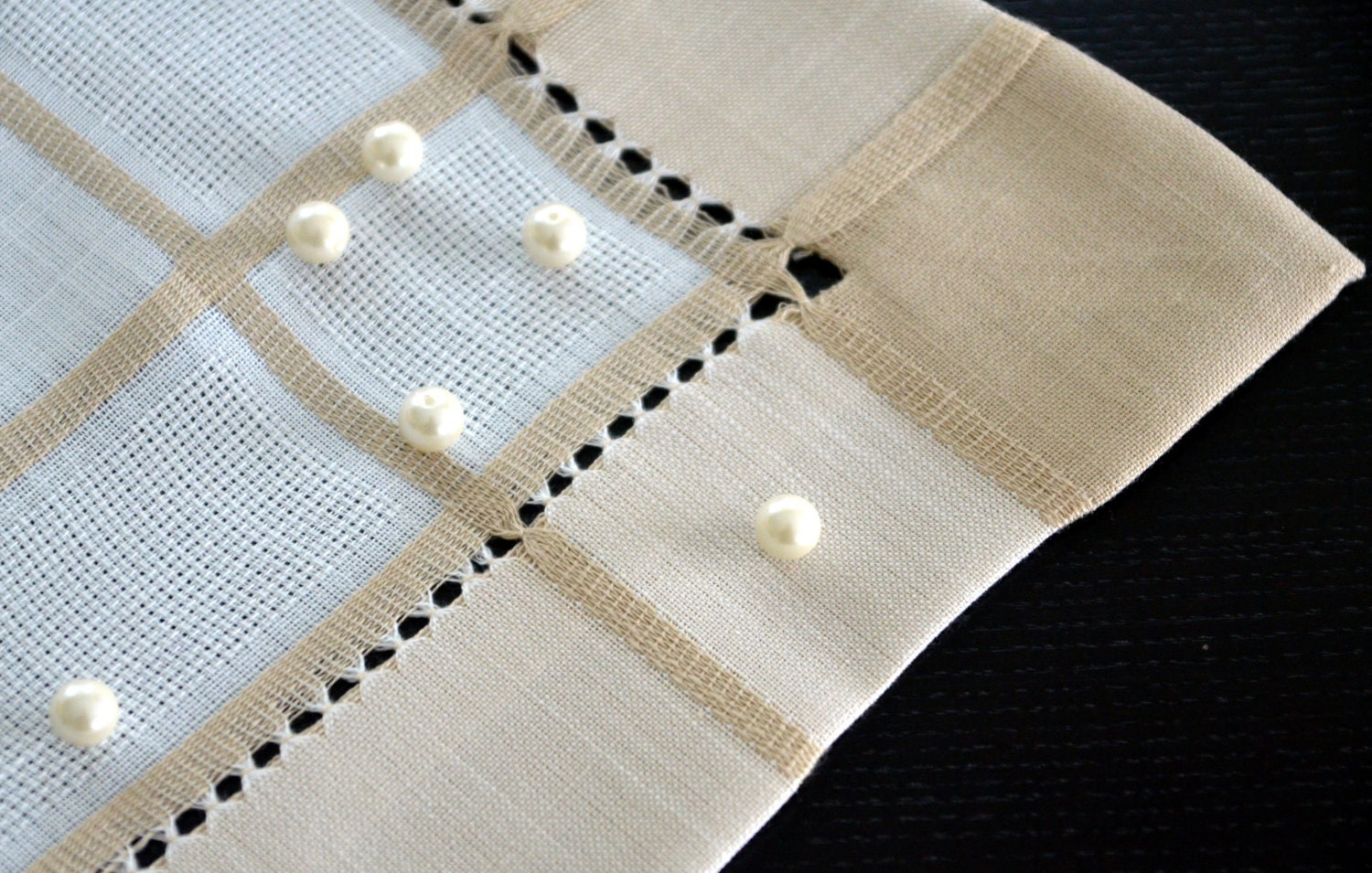 handmade beige and white embroidered linen and coton square tablecloth decorative modern