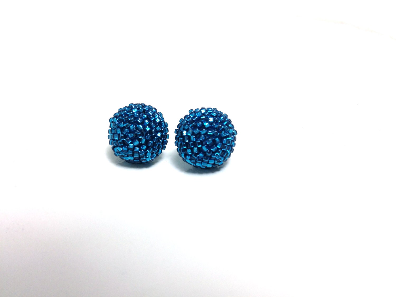 Metallic Blue Beaded Stud Earrings