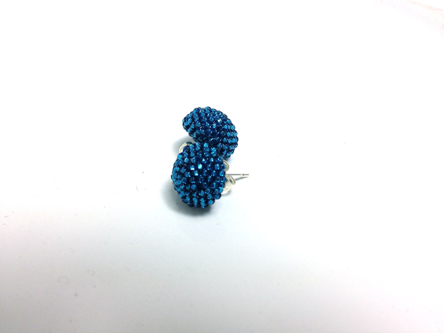 Metallic Blue Beaded Stud Earrings