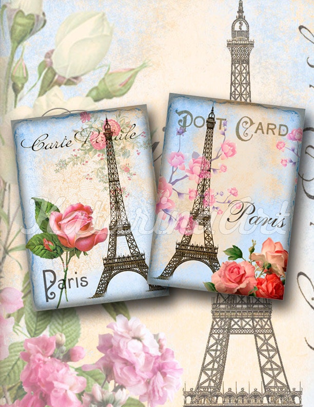 Eiffel tower french digital collage sheet, romantic Paris. Printable Eiffel tower images. Paris set of 9 ACEO k9006