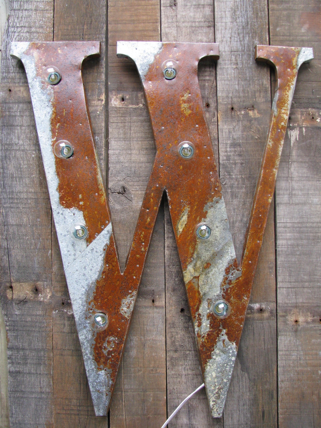24" Rusted metal letter, light, distressed, wedding, vintage chic, decor