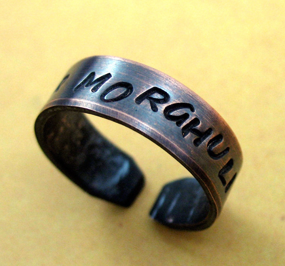 Valar Morghulis - hand stamped antiqued copper ring, Game of Thrones Inspired, oxidized, adjustable
