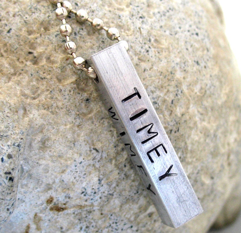 Timey Wimey Doctor Who Inspired Necklace - Hand Stamped Aluminum Bar Pendant