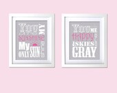You Are My Sunshine and You Make Me Happy set of 2 prints, Baby girl nursery prints, baby shower gift for her girls, size 8x10