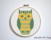 Green Owl Cross Stitch Pattern