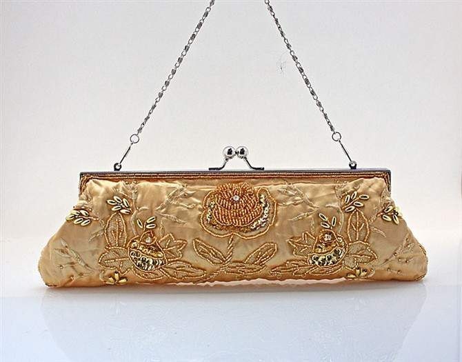 Gold Silk Sparkle Beaded Wedding Purse Evening Clutch AC1002