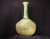 ChingWenArts Studio Pottery Stoneware Vase, Patina Green and Brown , Signed, V4595
