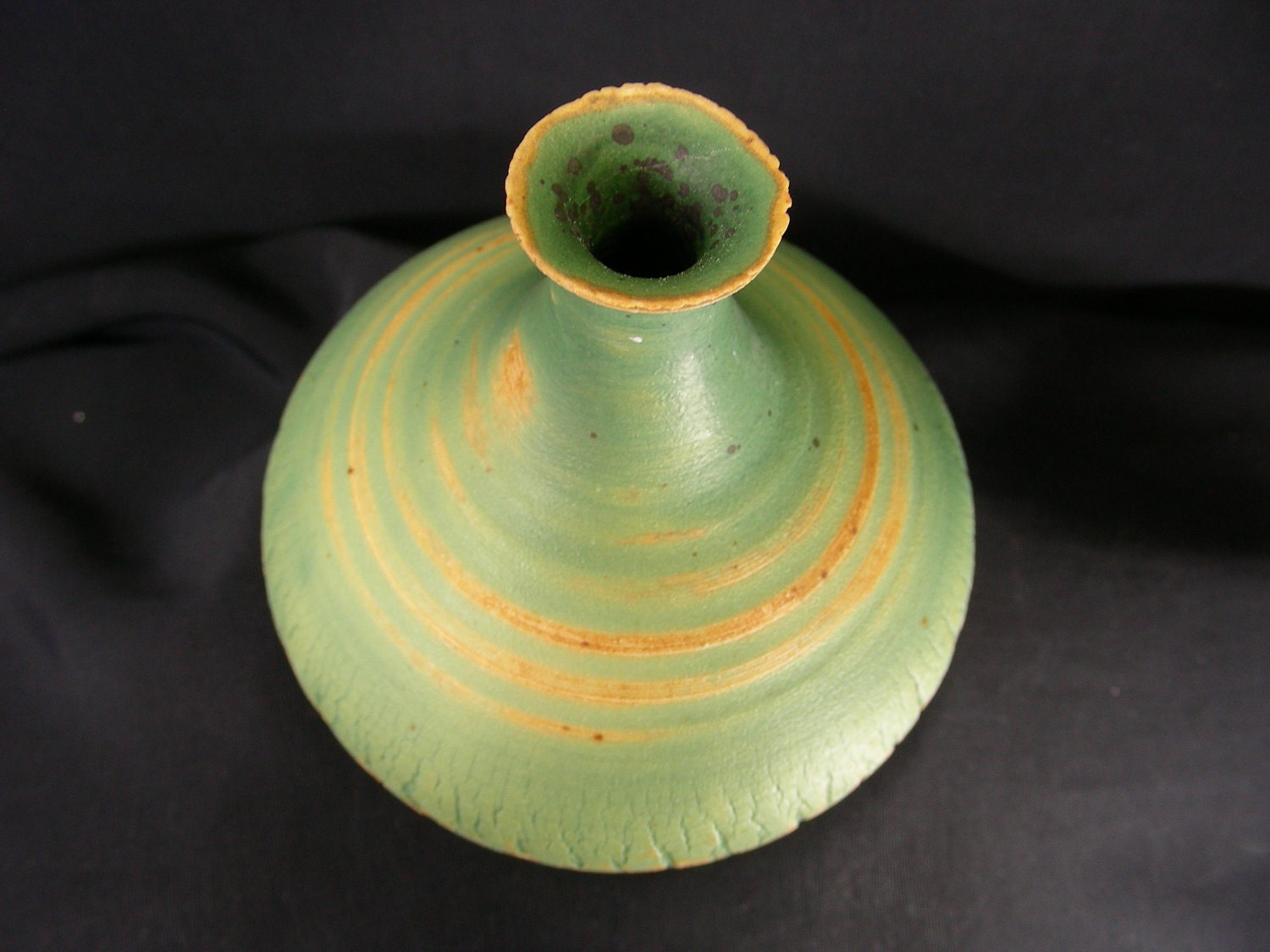 ChingWenArts Studio Pottery Stoneware Vase Pot, Patina Green brown, Signed, V5362