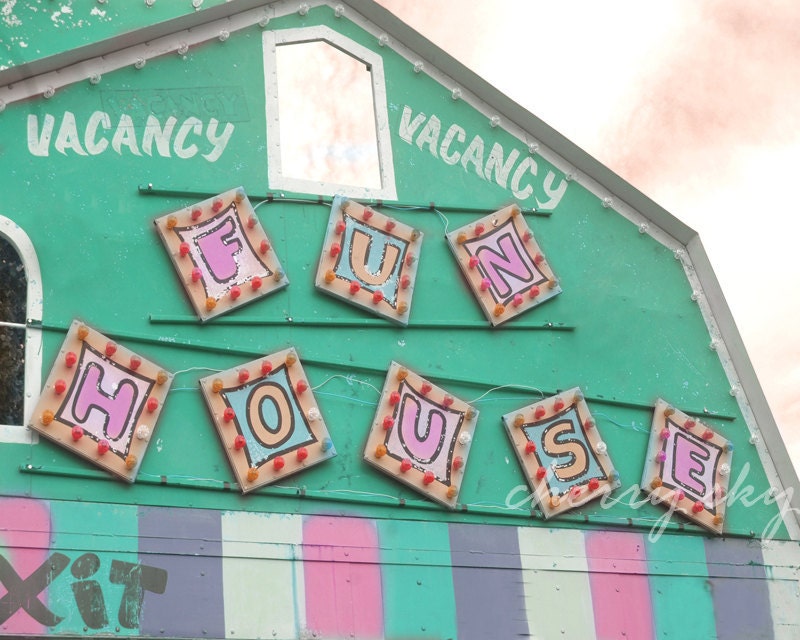 Fun House - Carnival Fair Ride Colorful Pastel Mint Green Pink Purple Girly Nursery Decor Vintage Kids Summer Wall Art 8x10 Photo