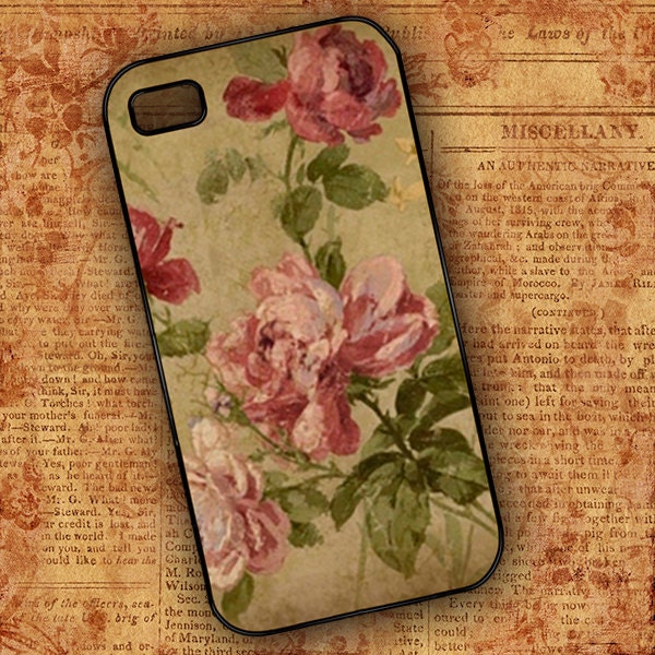 Iphone case - Shabby chic Iphone cover, Iphone 5 case - Iphone 4 and 4s cottage chic roses decorated case (9560)