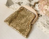 Vintage Gold Mesh Wristlet Purse - whiting and davis co opera bag Christmas prom homecoming party wedding