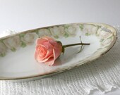 Vintage Bavarian Relish Dish - pale pink flowers green gold trim