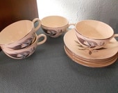 Vintage 1950's Homer Laughlin Rhythm Lotus Hai Tea Set ( 4 Cups and 4 Saucers)