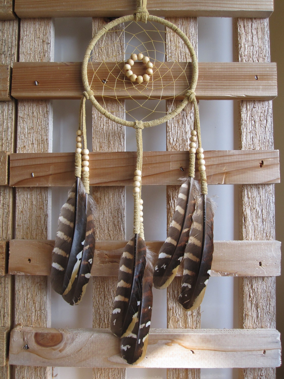 Dream Catcher Tan Seude with Pheasant Feathers