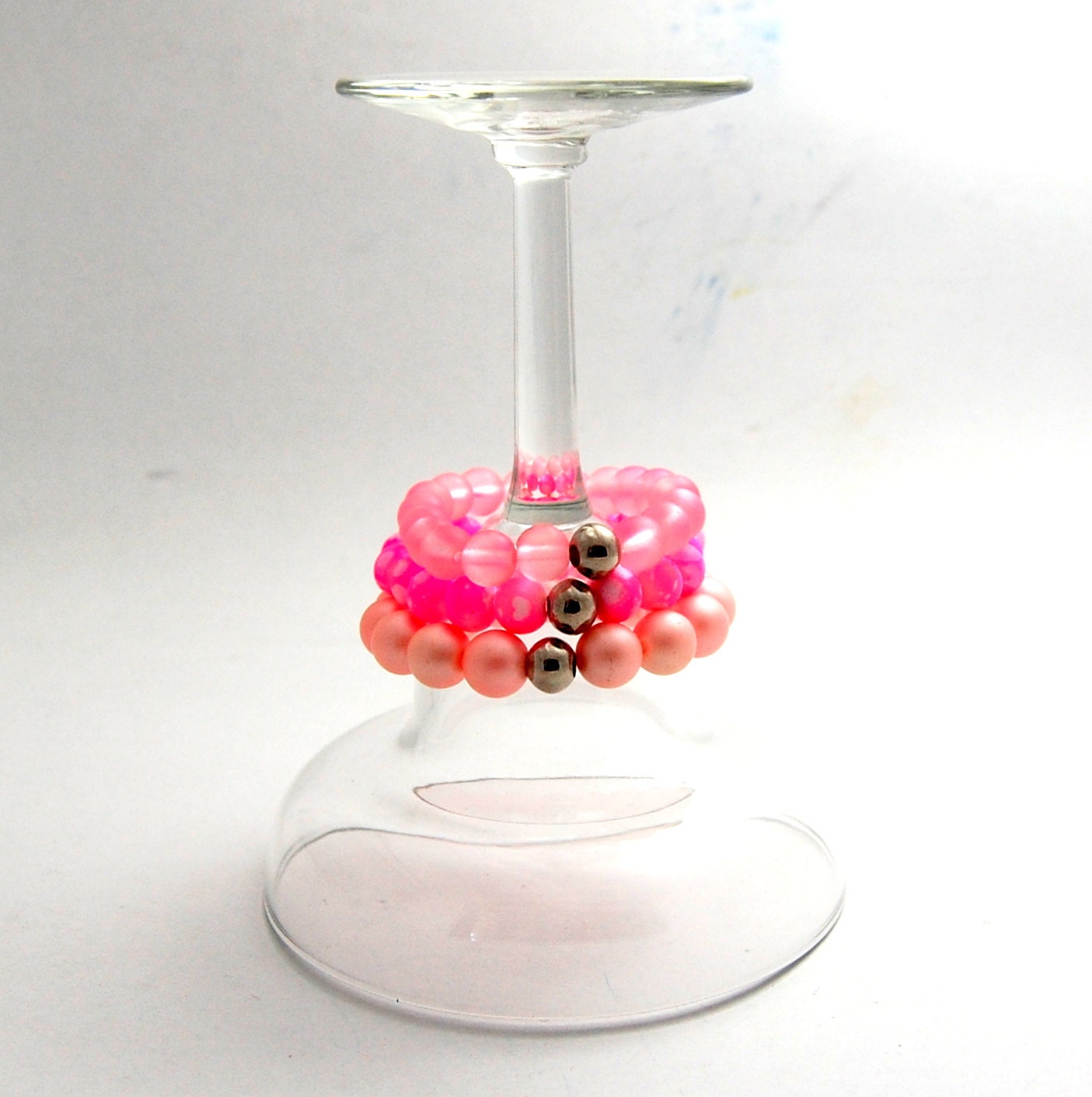 Pink Grapefruit Margarita Stretch Bracelets with Steel Accent Beads