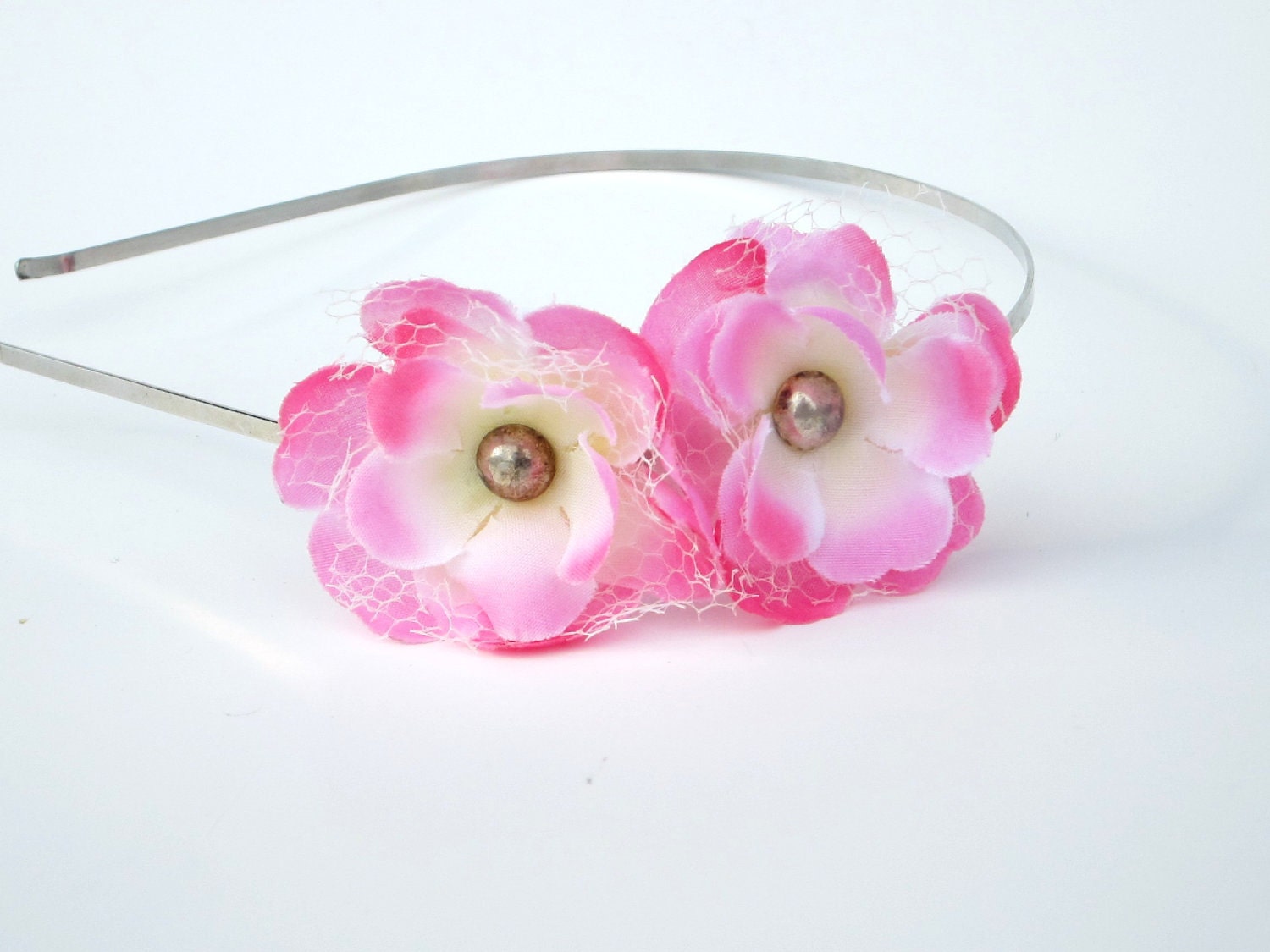 Pink Flower Cluster on Metal Headband 698 - LaceandLuxe