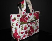 Roses bag purse handbag pockets lined grab handles tote red green white