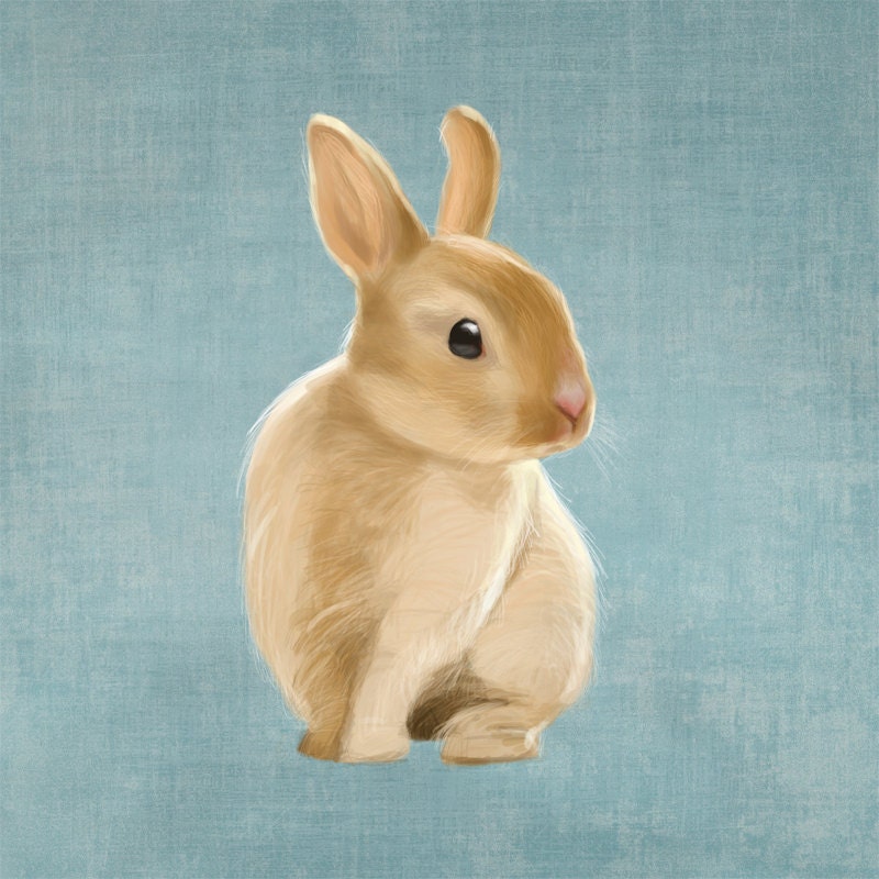 A delightful small rabbit on a rustic light blue background (art print 8x8 on giclÃ©e archival paper) - SparaFuori