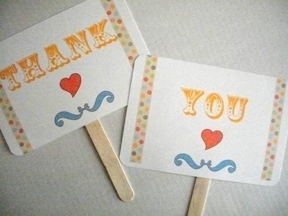 Photo Booth Prop Signs Vintage Look-Circus Carnival Theme-Mr/Mrs/Lips/Mustache-Thank You Double Sided Wedding Photo Prop Signs - Set of 2