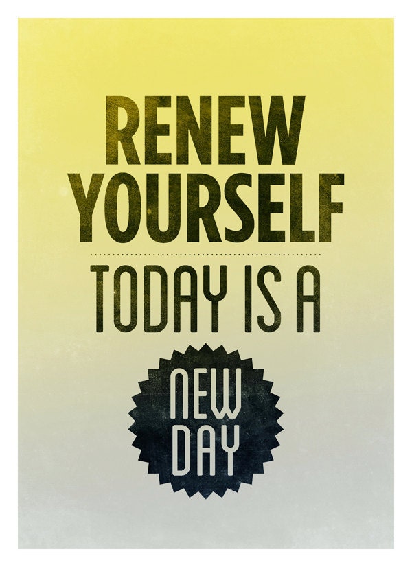 Renew yourself - Inspirational quote poster wall decor - Retro-style typography print A3
