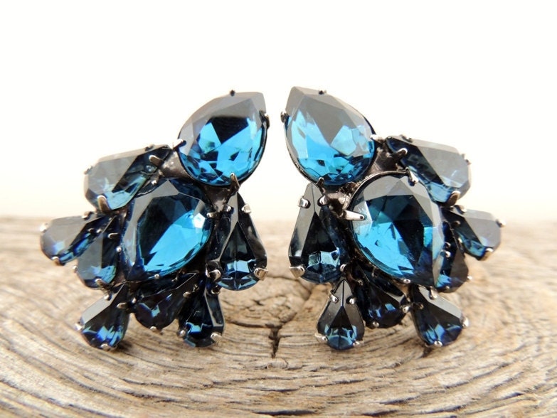 vintage 1950s clip-ons earrings. BLUE DE CHANEL.