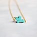 Sideways Cross Necklace - Dainty Turquoise and Gold chain