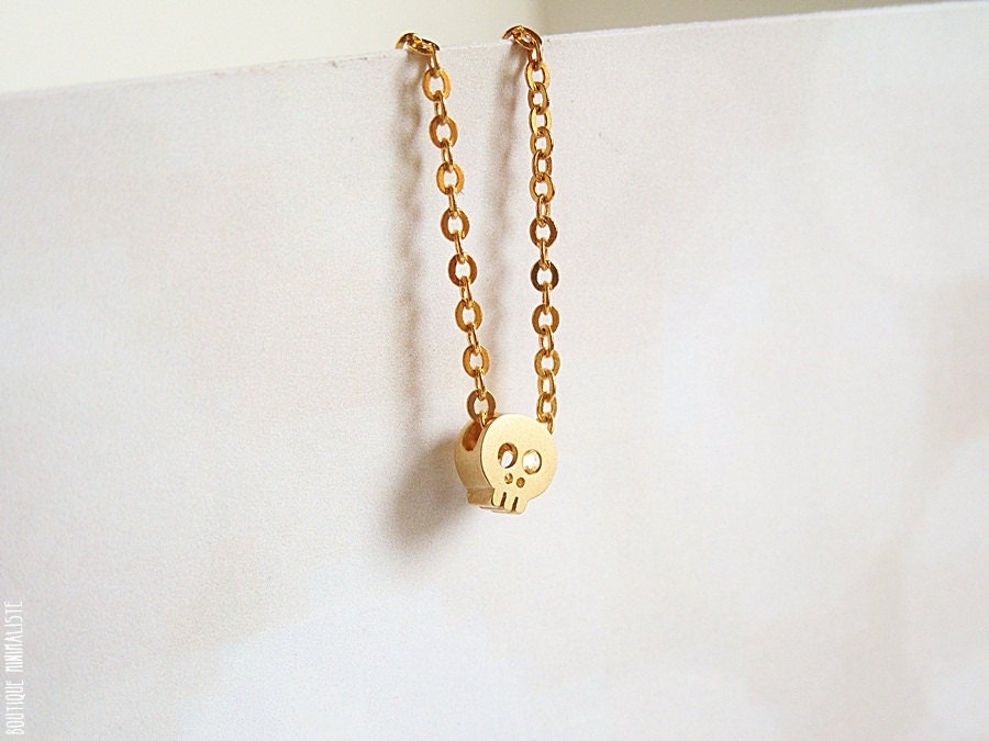 Tiny skull necklace - Matt 14k gold plated skull