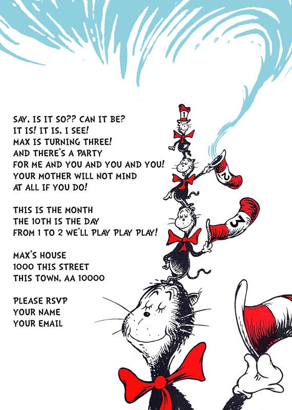 3rd Birthday Party- Dr Seuss Birthday Party Invitation