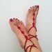 Red Barefoot Sandals, Nude shoes, Foot jewelry, Wedding, Victorian Lace, Sexy, Lolita, Yoga, Anklet