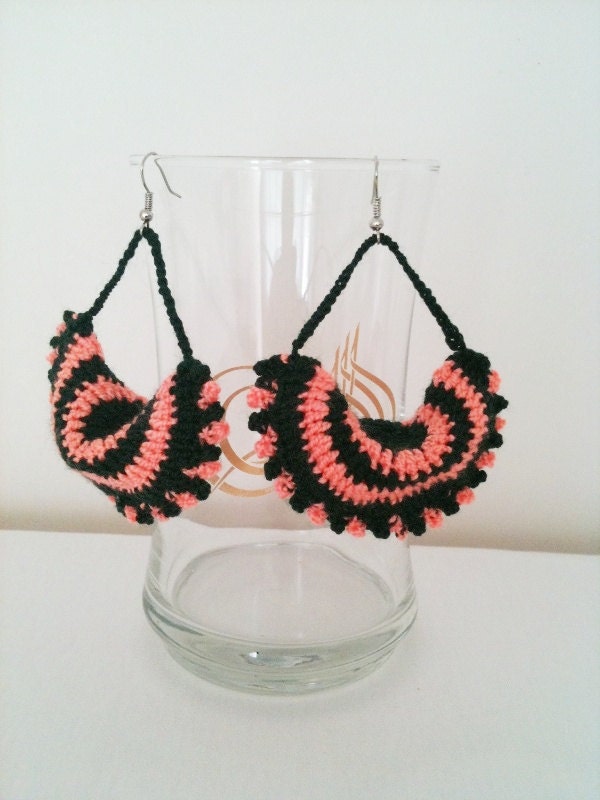FREE SHiPPiNG Dark green and orange   Ruffled Edge Crochet Earring,Lace Fashion